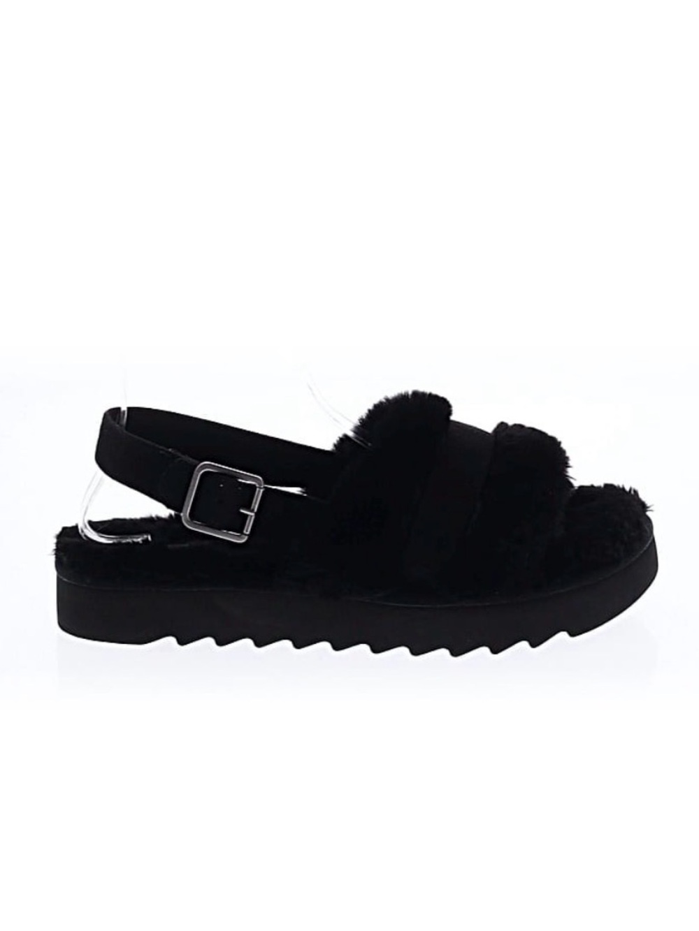UGG Black Fuzzy Slingback Platform Sandals